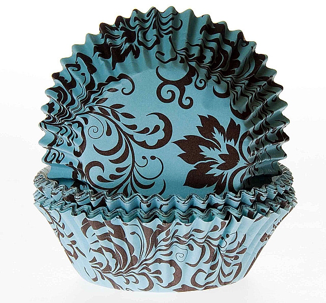 Cake cups Damask turquoise